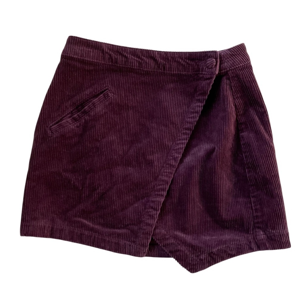Forever 21 Corduroy Mini Skirt Sz L Burgundy Pocket Retro Boho Indie Y2K 90s